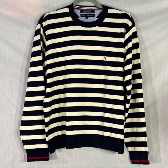 Tommy Hilfiger Other - Tommy Hilfiger Blue & White Striped Long Sleeve Crew Neck Cotton Sweater M